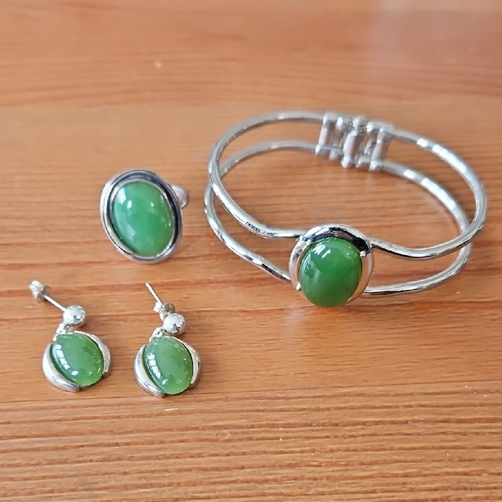 925 Canadian Green Jade Jewelry Set